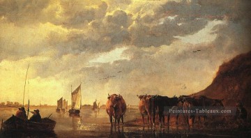 berger avec des vaches par une rivière paysage de campagne peintre Aelbert Cuyp Peinture à l'huile